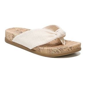 Life Stride Happy Slip On Cork Thong Sandals 11W Linen Cream Tan Flip Flop NIB